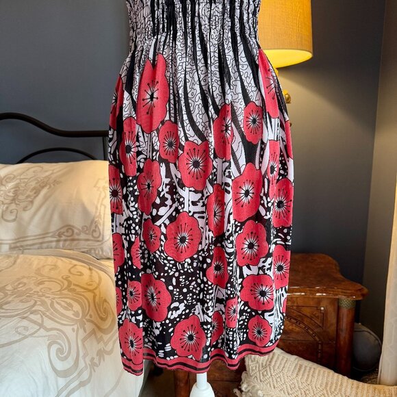 Black and White Striped with Red Poppies Ruched Cover Up Swim Dress NWT - Picture 3 of 7